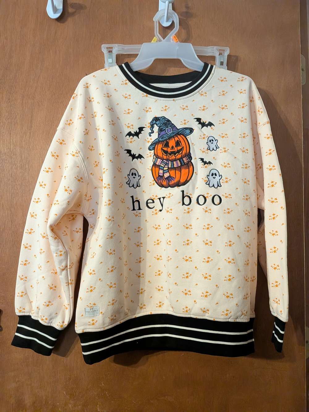 Hey Boo Women's Sweater- Cream with Orange Pumpkin